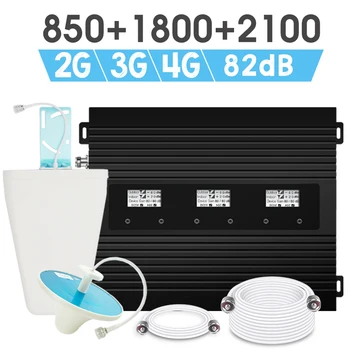 

Tri Band Amplifier 850 1800 2100 CDMA DCS WCDMA 2G 3G 4G LTE Signal Booster UMTS B1 B3 B5 Cellphone Cellular Repeater 82dB Gain