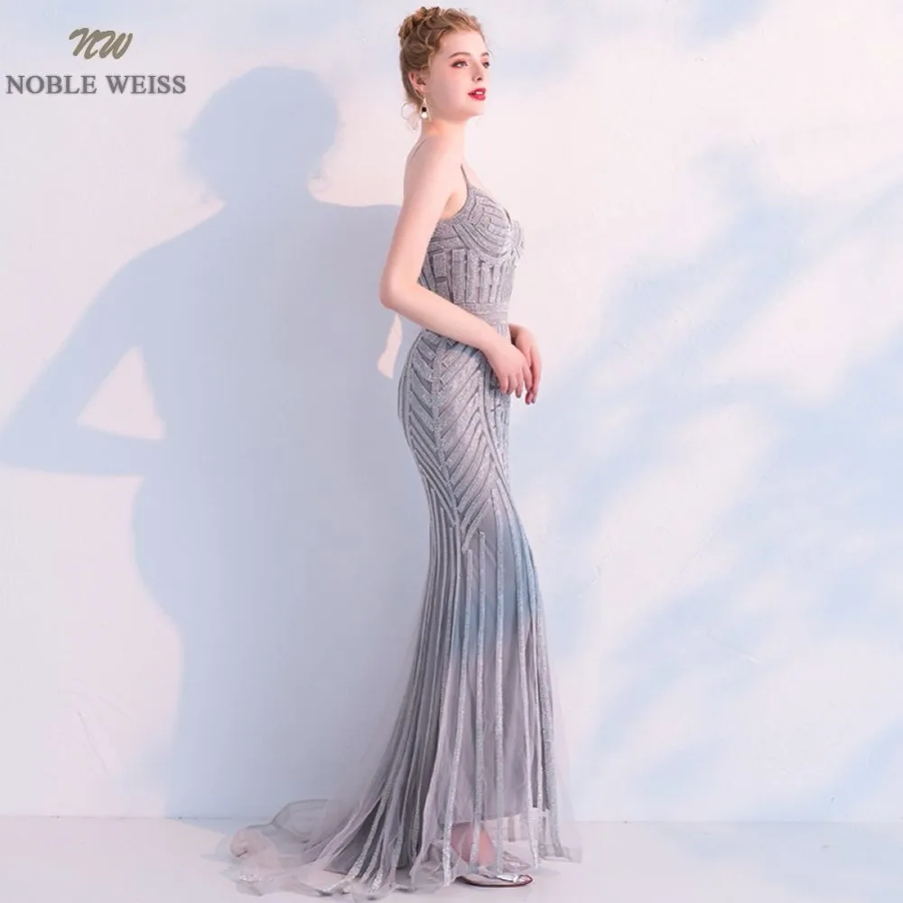 NOBLE WEISS Mermaid Prom Dresses Floor Length Sexy Sequin Backless Prom Dress Sexy Evening Gown Free Shipping