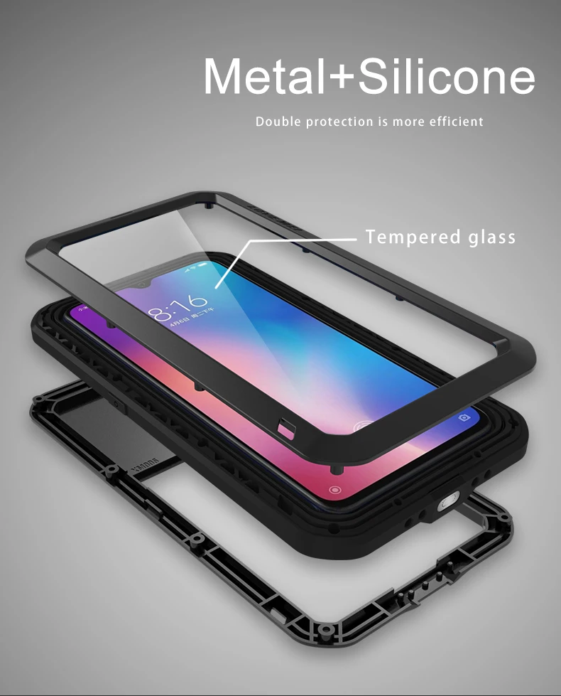 Мощный чехол Love Mei для Xiaomi Mi 9 высококачественный водонепроницаемый ударопрочный