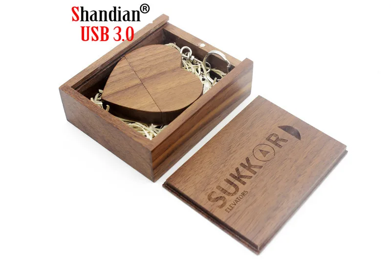 SHANDIAN USB 3,0 логотип на заказ Деревянный Сердце USB+ коробка флэш-накопитель Флешка 32 ГБ 16 ГБ 8 ГБ карта памяти Фотография Свадебные подарки