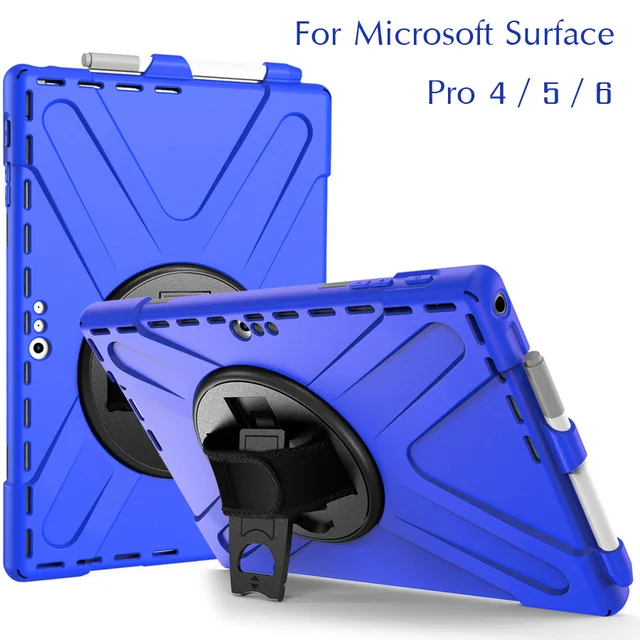 

Shockproof Kids Protector Case For Microsoft Surface Pro 4 / 5 / 6 12.3" Tablet Silicone Hard Cover kickstand design Hand bracel