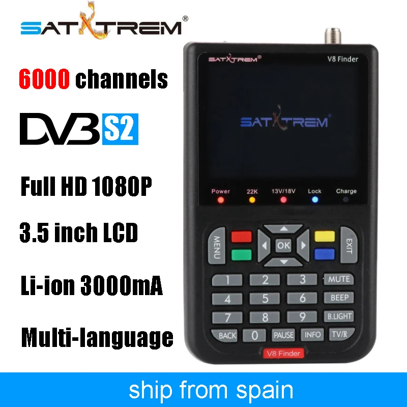 

Satxtrem Black V8 Finder Full HD 1080P Digital Satellite Network TV Receiver DVB-S/S2 MPEG-4 Multilingual Sat Meter Receptor