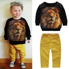 Зимняя одежда для маленьких мальчиков; пуловер с изображением Льва; комплект одежды из топа и штанов; vetement enfant fille