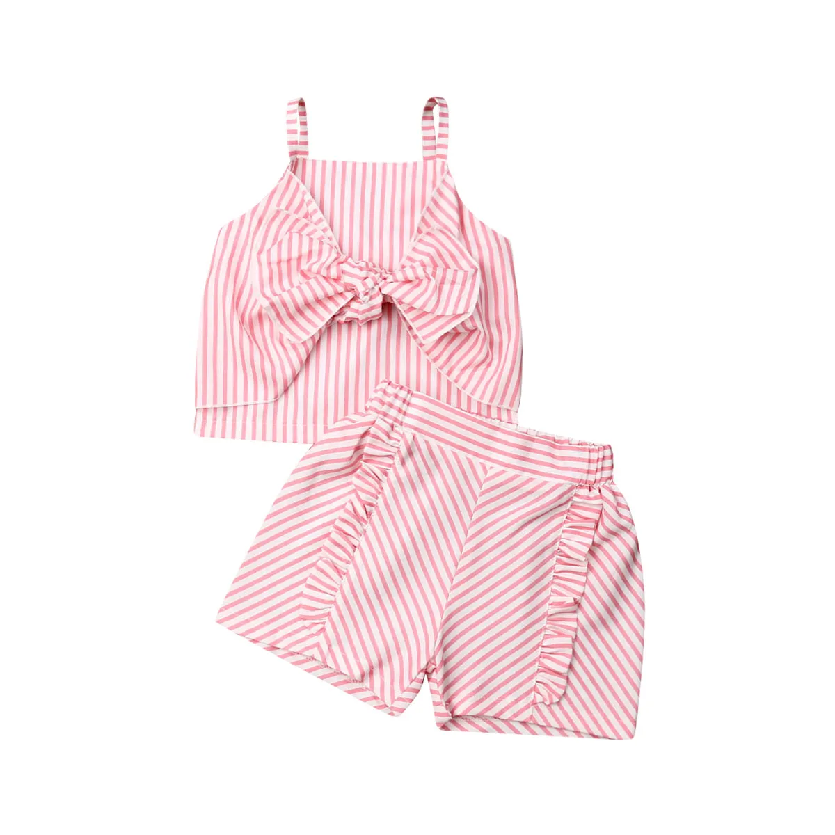 

New 2PCS Toddler Baby Girls Clothes Stripe Sling Crop Tops+Shorts Outfits Set