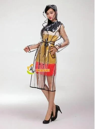 

Fashion EVA Transparent Raincoat With Belt Long Rain Coat Women Jacket Waterproof Windbreaker Hooded Poncho Outdoors Rainwear