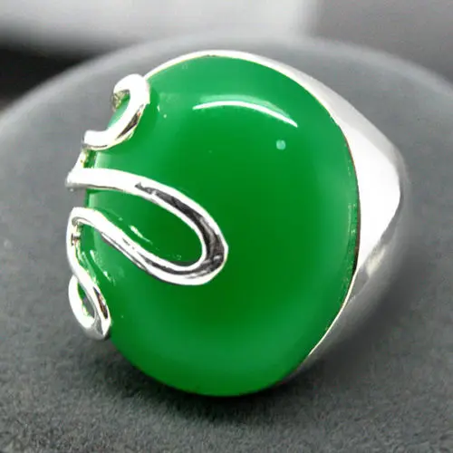 

17*21mm VINTAGE NATURAL GREEN Natural jade GEM RICH LUCKY 925 SILVER RING SIZE 7-10