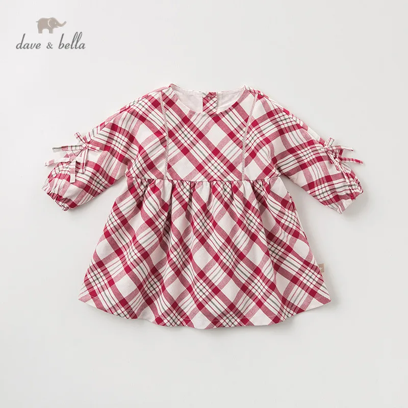DBA11038 dave bella/осеннее милое клетчатое платье принцессы с бантом для маленьких девочек детское модное праздничное платье детская одежда в стиле «лолита»