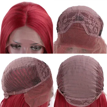 Vigorous Red Lace Front Wigs for Women Synthetic Long Straight Wigs Middle Parting Heat Resistant Fiber Natural Looking 13x4 4