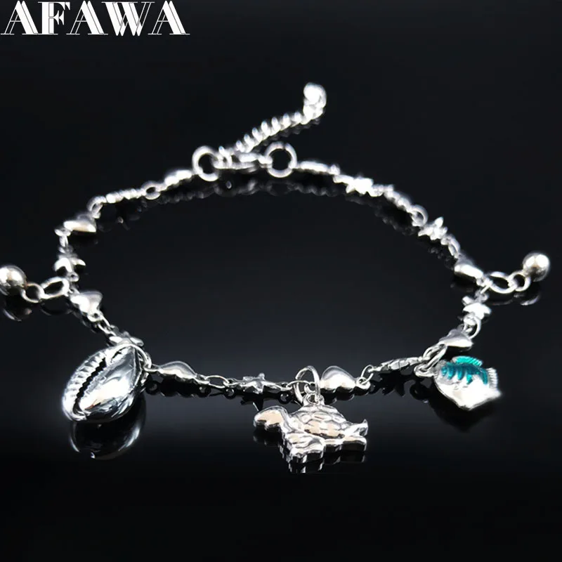 

2019 Boho Tortoise Shell Stainless Steel Bracelet Ankle Women Silver Color Barefoot Sandals Jewelry pulsera conchas A612349B