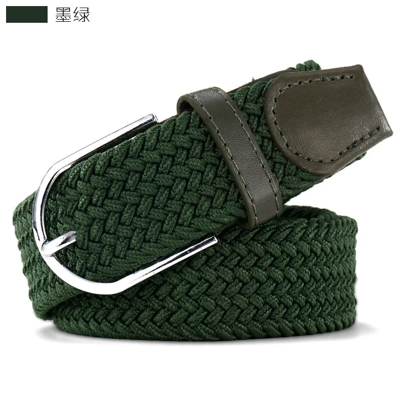 Fashion men Women Woven casual Stretch Belt Elastic Belts For Jeans knitted Pin Buckle belts men Modeling cinturon harajuku - Цвет: Черный зеленый