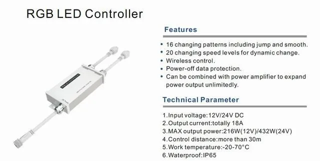 Высокое качество IP65 Водонепроницаемость Беспроводной РФ пульт RGB LED контроллер 12 В/24 В 18a 9 Стандартный цвет изменение патерн 10 шт./лот