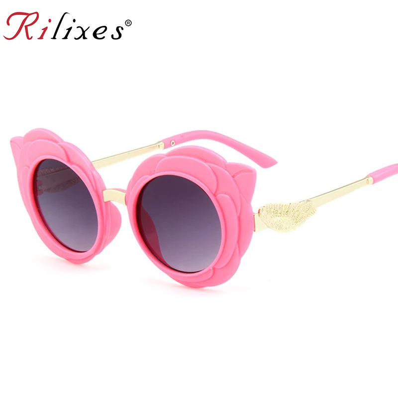 

RILIXES new arrival round lovely kids sunglasses girls fashion goggle protective Sun glasses children Eyewear pink color