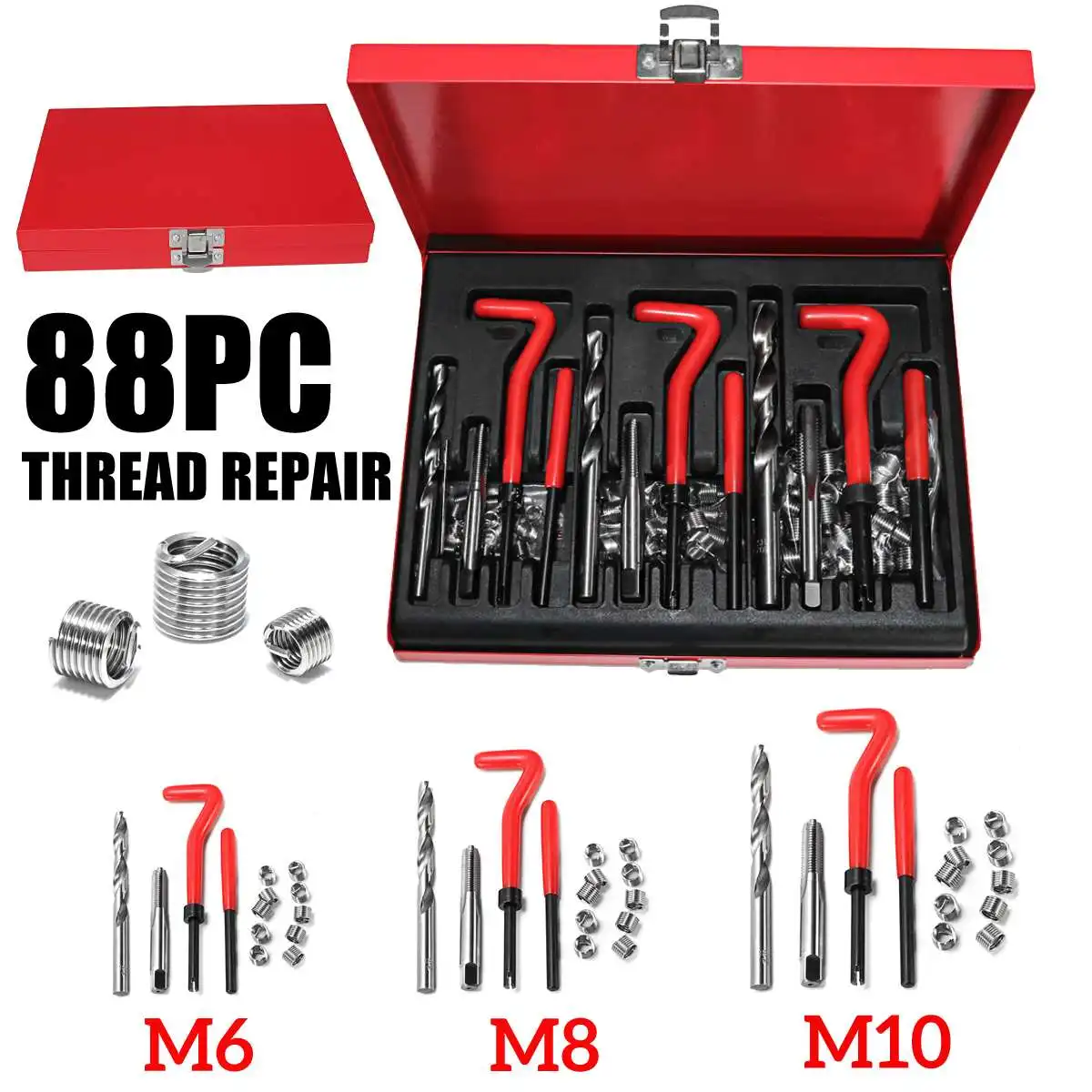 

New 88Pcs M6+M8+M10 HSS Drill Tap Set Auto Engine Block Restoring Damaged Thread Repair Tool Hand Tool Kit Set