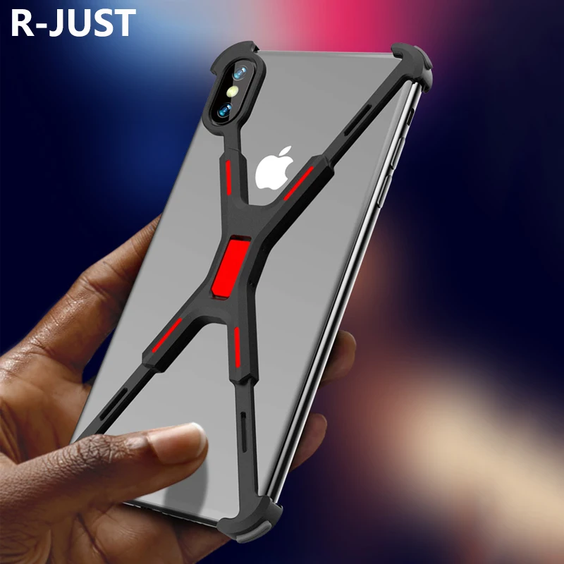 

R-JUST For iPhone XS Max Bumper Case Luxury Cute Slim Hard Metal Aluminum Armor Protective Phone Case for iPhone XR X Back Cover