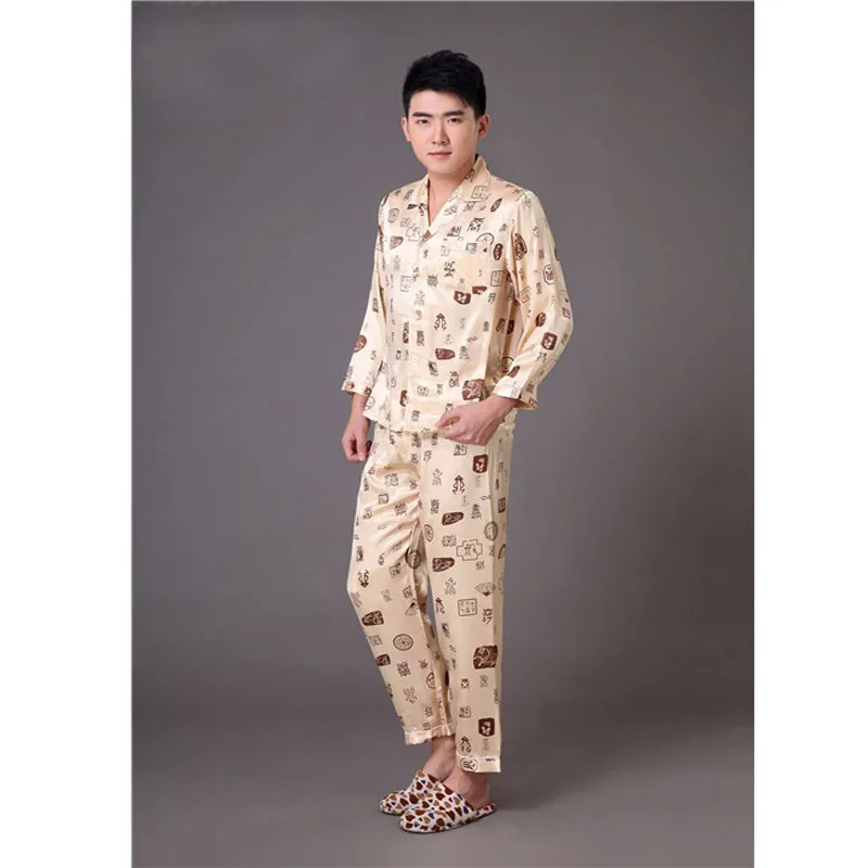 Пижамный комплект мужской из искусственного шелка размеры S M L XL XXL XXXL 011013|mens silk