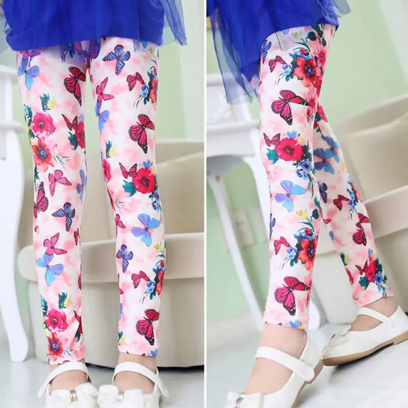 

New 2-13Y Children Girls Leggings Kids Butterfly Floral Flower Print Pants Girls Pants 9Colors