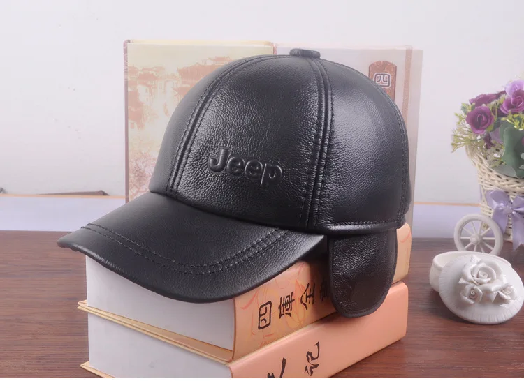 Günstige Neue Echtes Leder Hut Männlichen Rind Herbst Winter Beiläufige Kappe Erwachsene Thermische Mittleren Alters Baseball Kappe Hut für Mann B 7251