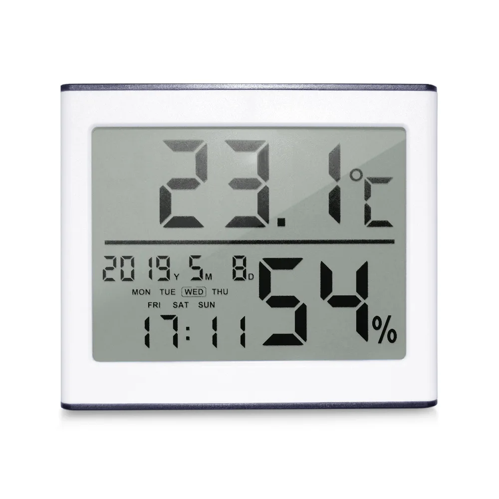 Многофункциональный Электрический цифровой Настольный ЖКД-Будильник, термометр, гигрометр, подсветка, большой экран, таблица погоды, часы - Цвет: White