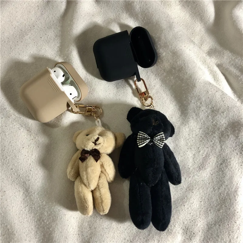 

Cute Cartoon Plush Bear Doll keychain Earphone Case For Apple Airpods Headset Box Accessories Silicone Cover