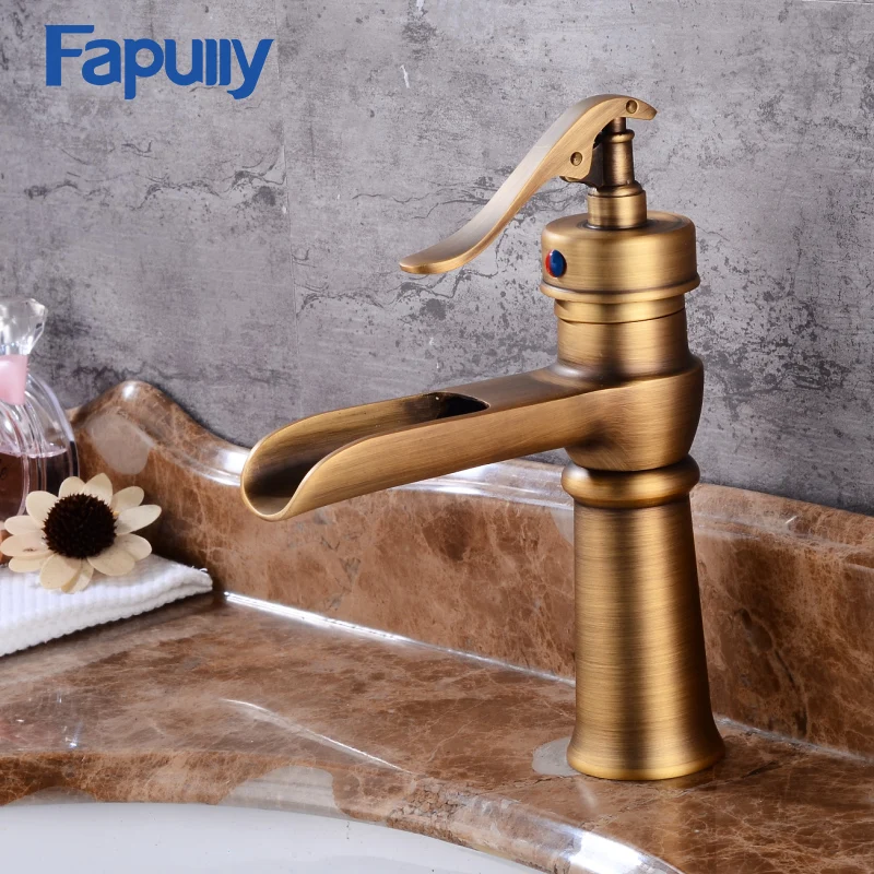 Fapully الحمام صنبور بالوعة شلال النحاس الحنفيات العتيقة النحاس حوض صنبور حوض حمام مزخرف صنبور حوض خلاط 516-11A