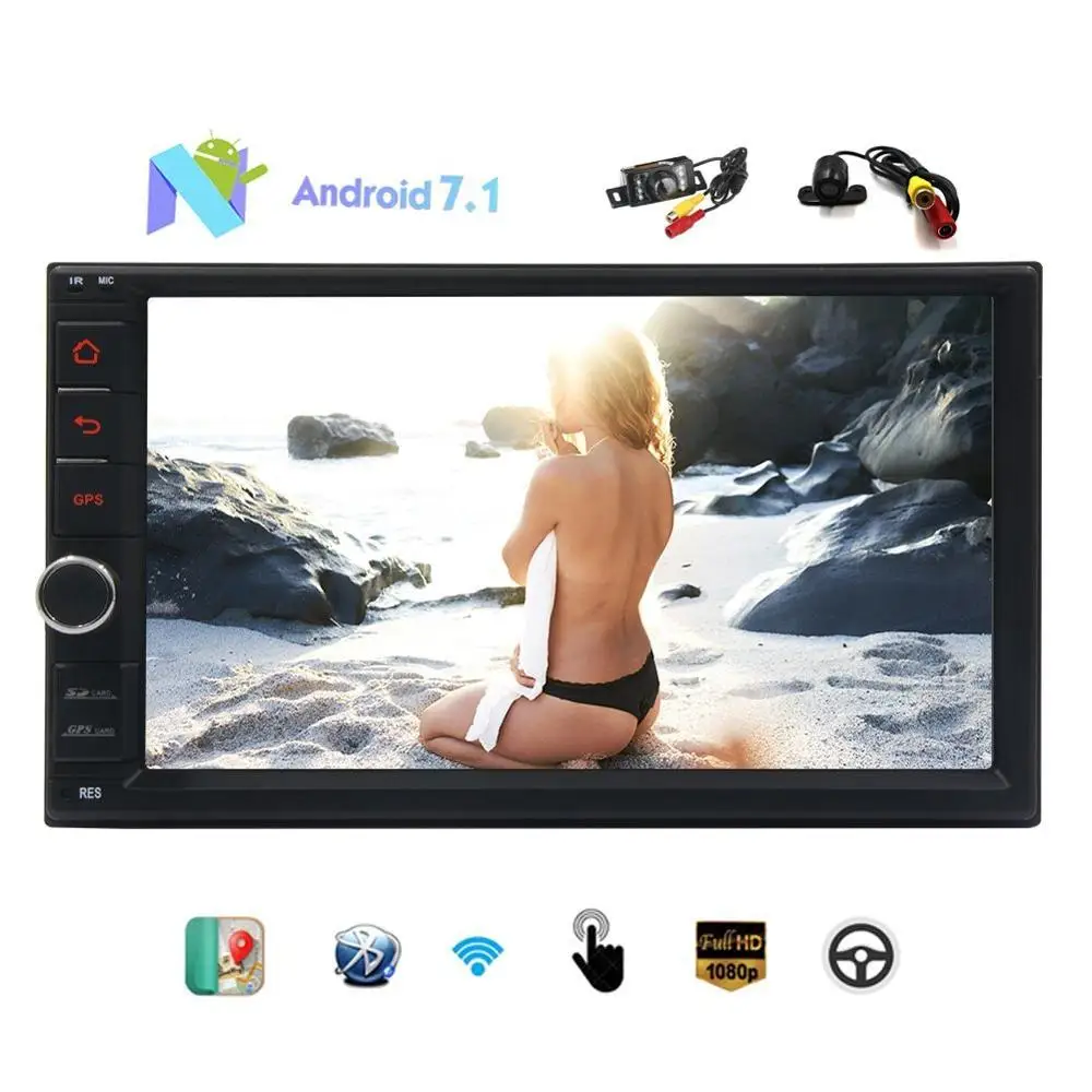

Android7.1 car audio touch screen GPS navigation 2DIN automotive multimedia support 1080P Bluetooth WiFi OBD2 free double camera