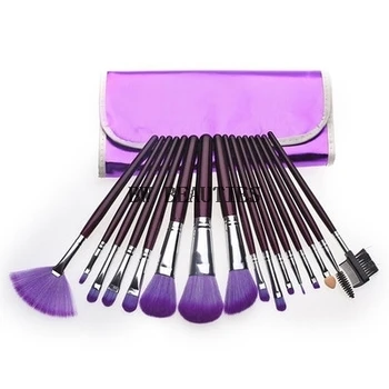 

100Sets/Lot Professional 16Pcs Purple Makeup Brushes Cosmetic Brush Set with Leather Case Wholesale Free Shipping