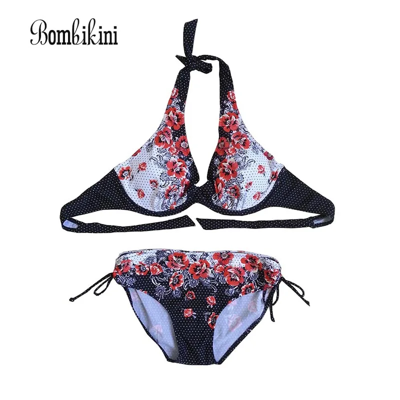 Extra Large Size Middle Waist Printed Bikini Swimwear Big Bra Soft Cup Tunic Bikinis Set Swimsuit Bathing Suit