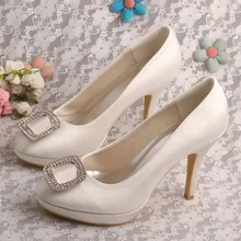 Wedopus Пользовательские Ручной Rhinestone женские Высокие Каблуки Насосы Ivory White Red Партия Свадьба Свадебная Обувь Челнока