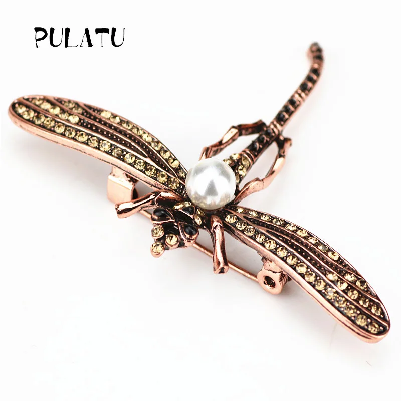

Pulatu Vintage Dragonfly Brooch Pins Women Simulation-Pearl Brooches For Clothing Dragonfly Scarf Lapel Pins 63*48mm Cute Brooch