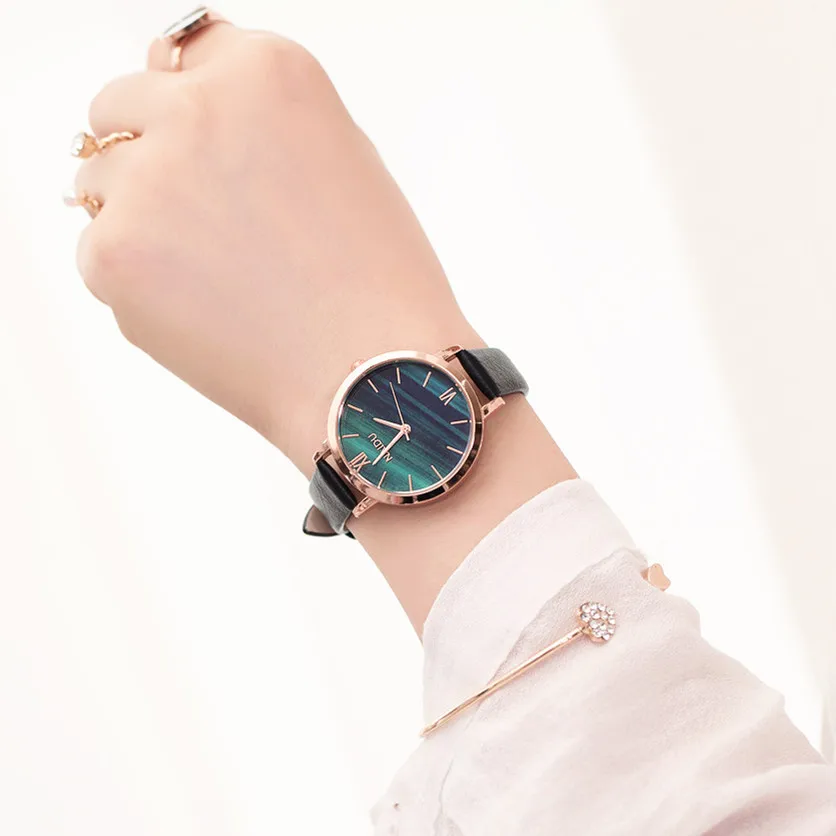 Лидирующий бренд; модные женские часы Мрамор Женские кварцевые наручные часы Для женщин тонкий Повседневное кожаный ремешок часы Reloj Mujer подарки