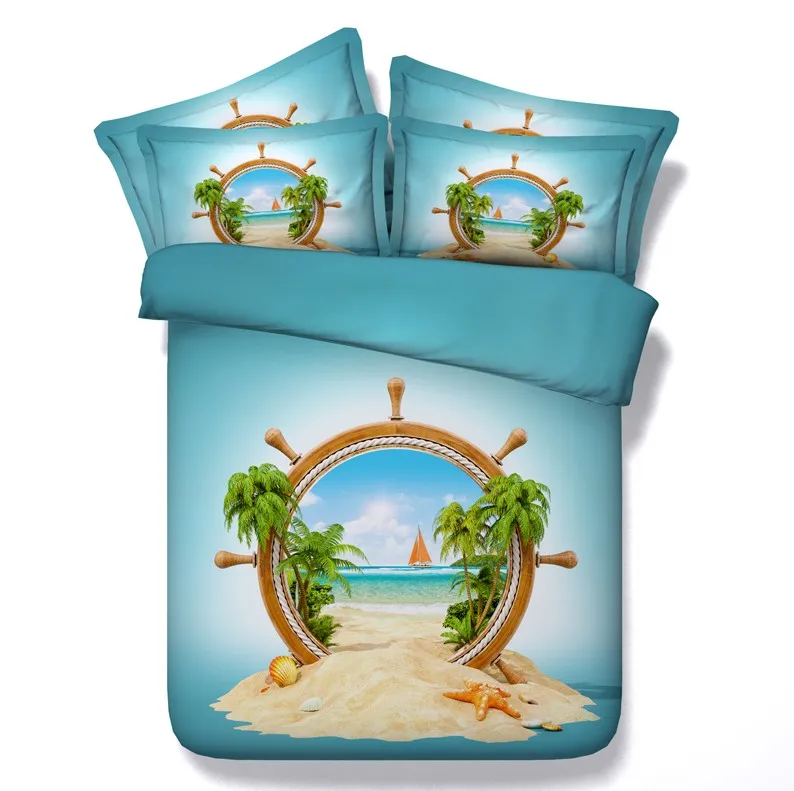 Beach Bedding sets 3D bed cover quilt duvet covers set bed in a bag sheet linen California King queen full size twin double 4PCS