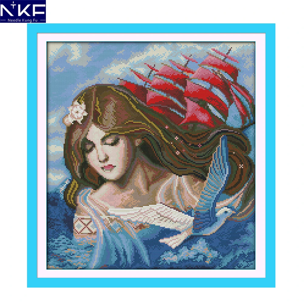 Nkf Deep Red Sail Cross Stitch Painting Diy Kits Cross Stitch