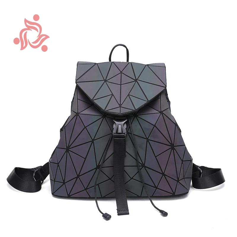 

Women Laser Luminous Backpack Mini Geometric Shoulder Bag Folding Student School Bags For Girls Hologram Quilted Backpack Modis