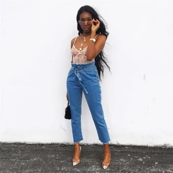 

Mom Jeans Dark Blue High Waist Jeans 2019 New Spring Korean Casual Pencil Pant Fashion Slim Jeans Women Clothing Feminina CX753