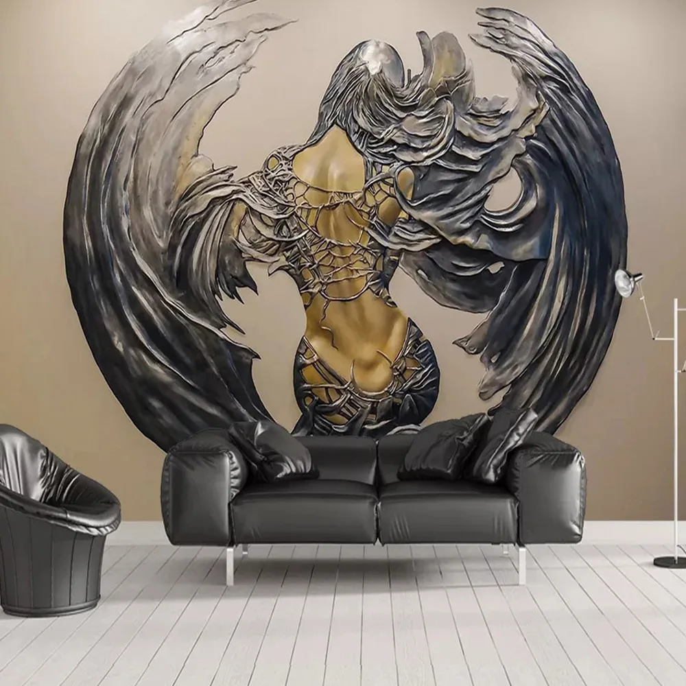

large 3D Embossed wallpaper mural TV background wall canvas wallpaper Livingroom bedroom Wing female wall covering customize