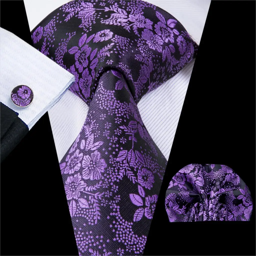 Hi-Tie, роскошные шелковые фиолетовые галстуки с цветочным узором пейсли для мужчин, набор галстуков и носовых платков, модные дизайнерские деловые свадебные мужские галстуки