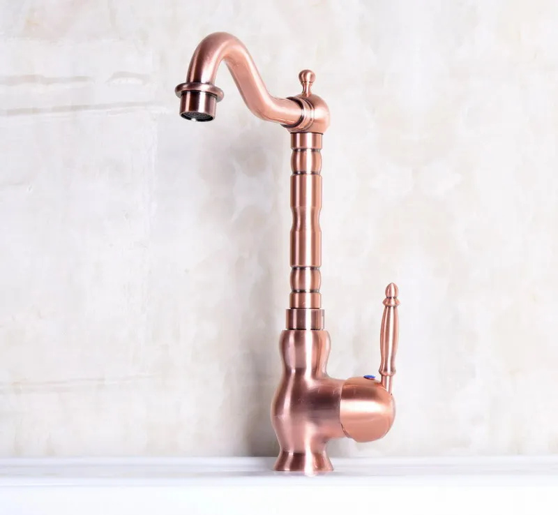 Vintage Red Copper Antique Brass Single Handle Swivel Spout Bathroom Basin Kitchen Sink Faucet Cold & Hot Mixer Tap anf134