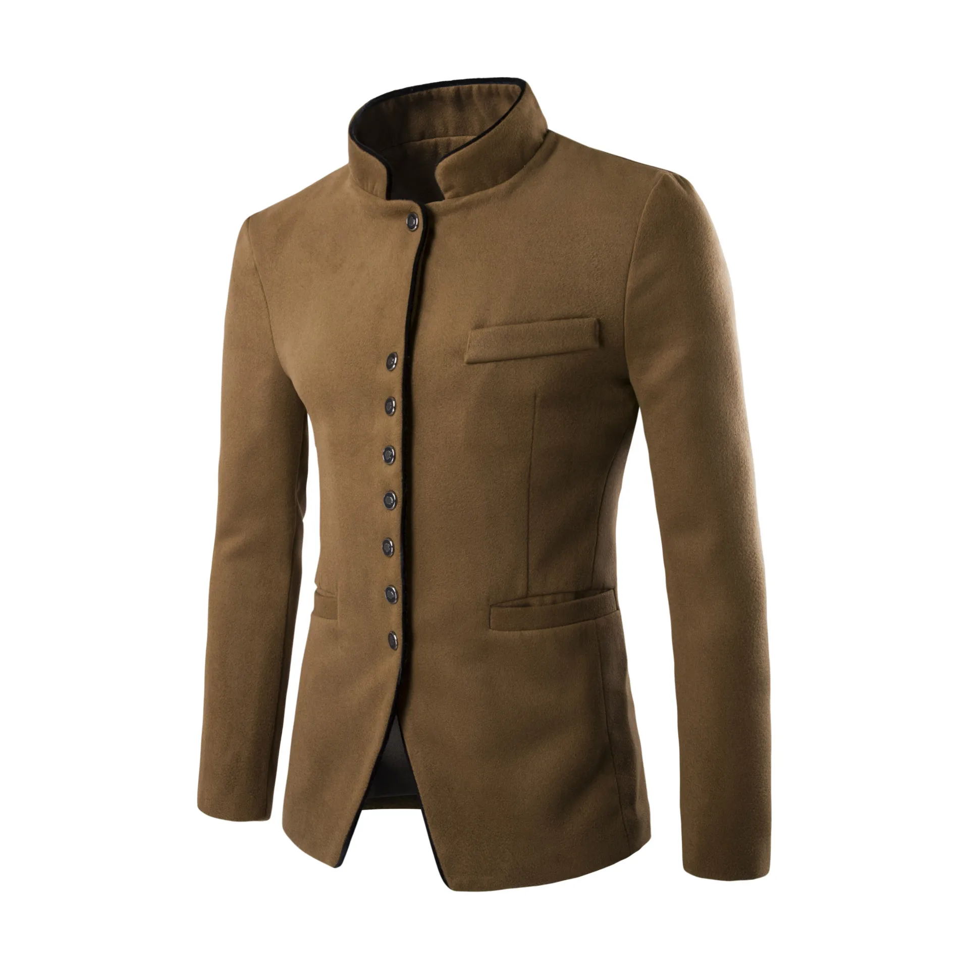 

Winter Coat New Autumn Men Casual Suit Men Stand Collar Worsted Fabric Pocket Button Decorate Men'S Leisure Suit Coat
