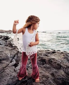 

Kid baby Girls Pants 2017 New Autumn Brand Children's Clothing Pleuche Solid Bell-bottomed Pants Casual Kids Flare Trousers