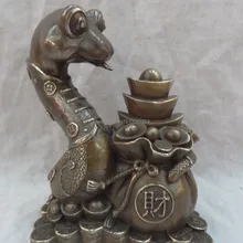 Китайские Бронзовые Медь Животные Бикси Богатство YuanBao Монета Цай Мешок Змея Статуя