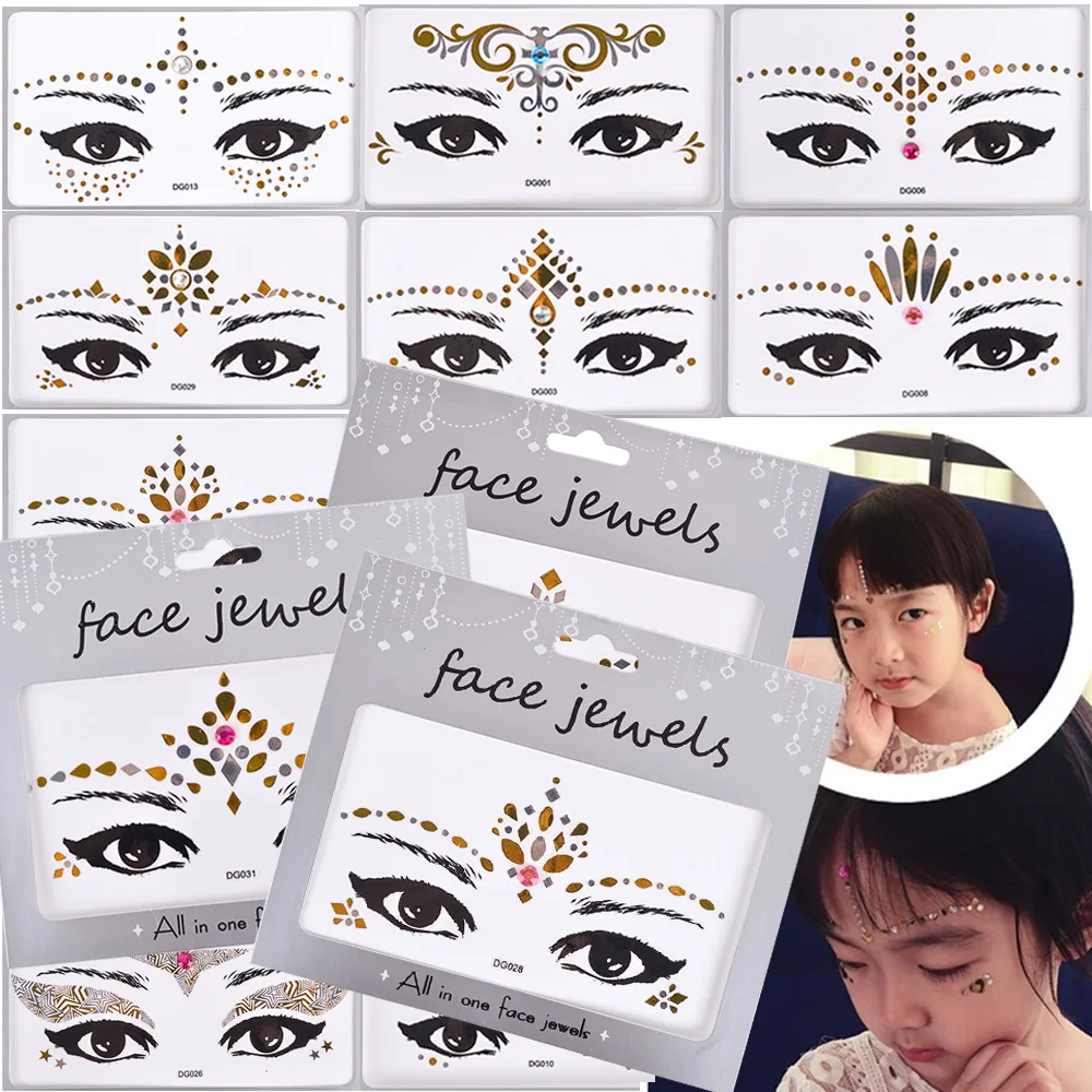 

1Sheet Face Jewels Rhinestones Adhesive Crystal Face Gems Beauty Body Glitter Tattoo Art Eyebrow Face Body Jewelry LADG001-033