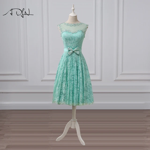 Adln Vintage Tea Length Evening Dress Lace Scoop A Line Mint Green Adln Vintage Tea Length Evening Dress Lace Scoop A Line Mint Green Short Homecoming