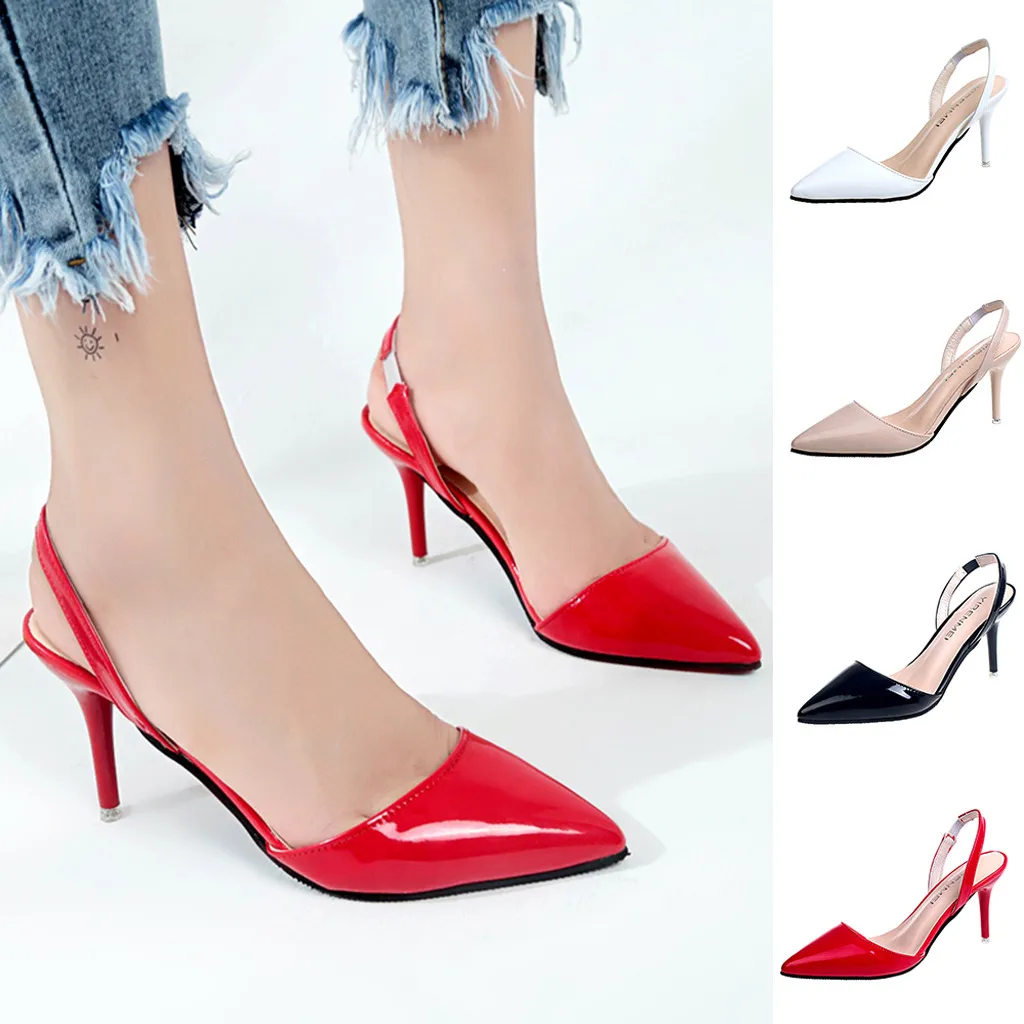 

Summer 2019 sapato feminino Women Fashion Sandals Thin Heels Pointed Toe High Heels Ladies Nude color Shoes zapatos de mujer #40