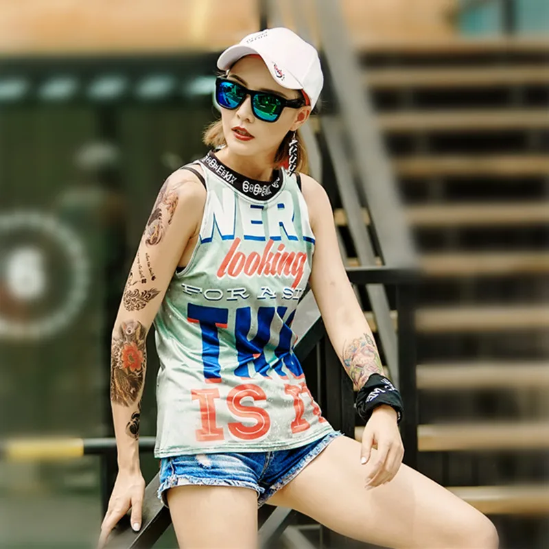 

Just.be.never women Hip Hop style T-shirt sleevless white letter print Large Size ladies summer fitness Vest 80's kawaii tees