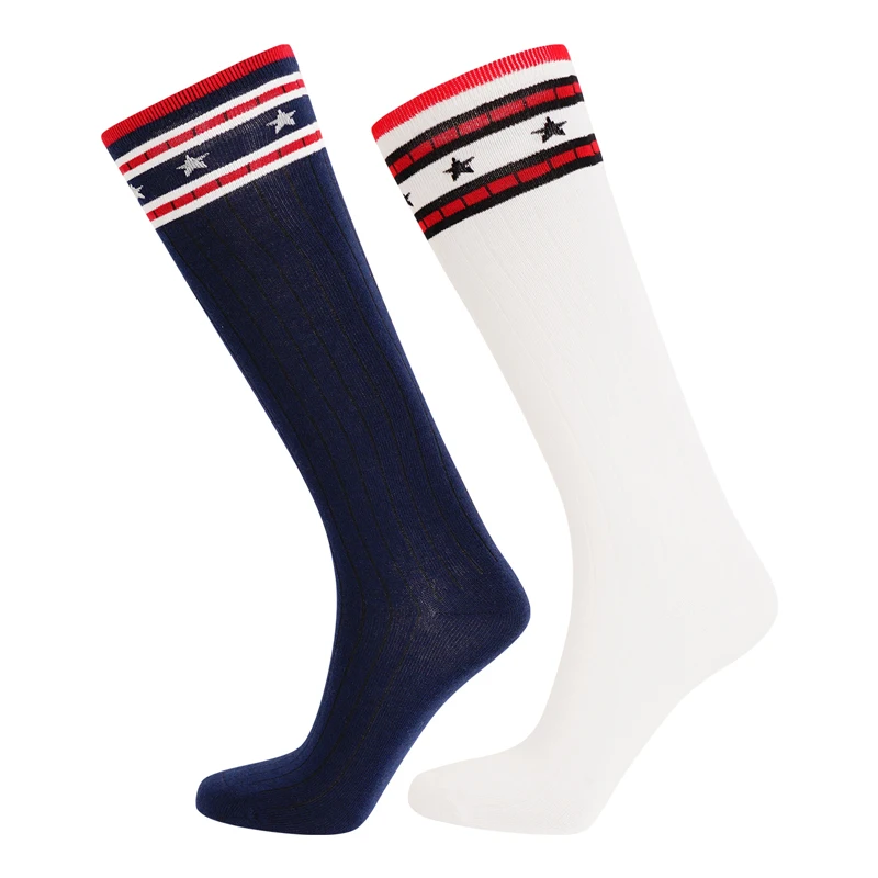 THREEGUN/2 пары, женские длинные хлопковые носки в полоску, спортивные гольфы, мягкие эластичные гольфы, дышащие удобные носки для ног - Цвет: White Black