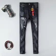 2019 New jeans men Fishbone embroidery slim fit black ripped distressed plus size 29-38 homme denim trousers hole male jeans 2019 New jeans men Fishbone embroidery slim fit black ripped distressed plus size 29-38 homme denim trousers hole male jeans