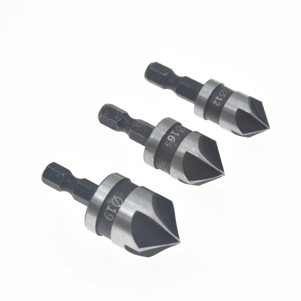 3pcs/set 90 Degree Quick Change Countersink Drill Bit Set 12/16/19mm 1