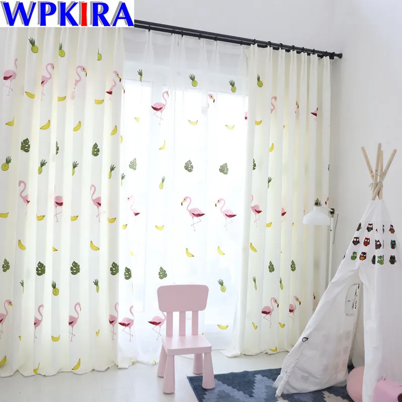 

Nordic Style Embroidery Curtain Flamingo Design Living Room Pineapple Cartoon Curtain Kids Sheer Nursery Tulle Cortina WP130-30