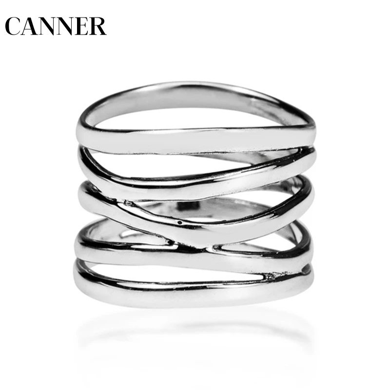 

CANNER Gothic Rings Men Ring Punk Rings Wide Five Band Coil Wrap Jewelry Steam Punk Rock Stainless Steel Ring R4