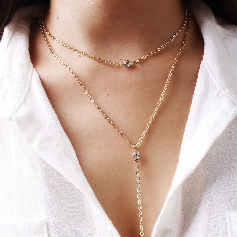 Trendy Crystal Multi Layer Long Choker Necklaces for Women Fashion Boho